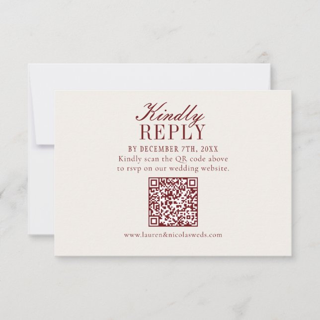 Elegant Burgundy Wedding QR Code RSVP Card OSA Kort (Framsida)