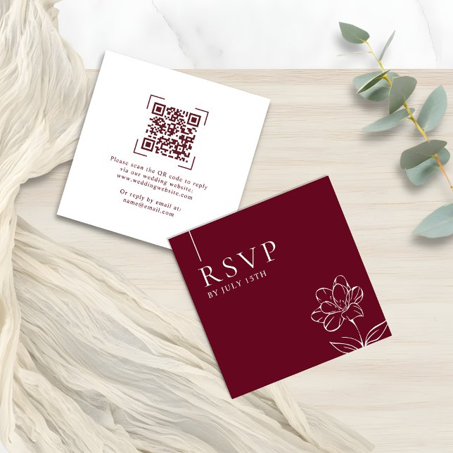 Elegant Burgundy Wedding QR Code RSVP Cards Anteckningskort (Skapare uppladdad)
