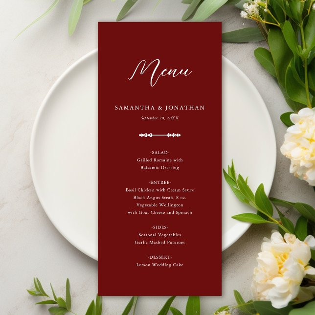 Elegant Burgundy Wedding Reception Menu Meny (Skapare uppladdad)