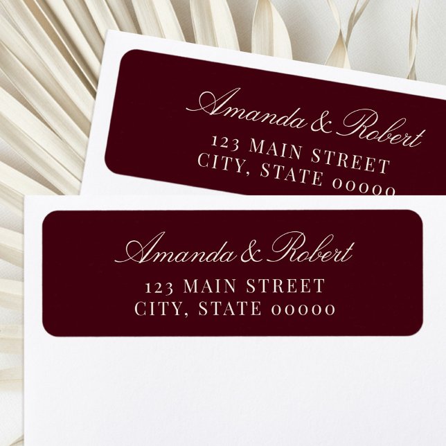 Elegant Burgundy Wedding Return Address Returadress Etikett (Skapare uppladdad)