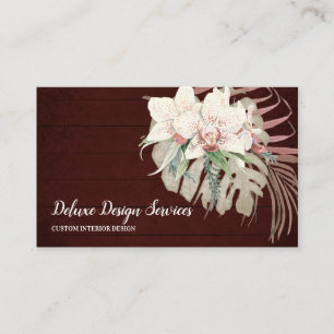 Elegant Burgundy White Blommigt Orchid Greenery Visitkort
