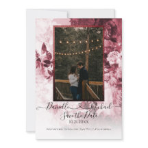 Elegant Burgundy White Blommigt Script Heart Photo