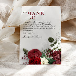 Elegant Burgundy & White Blommigt Sympathy Tack Kort