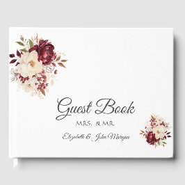 Elegant Burgundy White Flowers Guest Bok