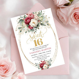 Elegant Burgundy White Gold Floral Sweet Sixteen  Inbjudningar