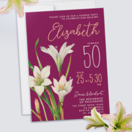 Elegant Burgundy White Lily Flowers Illustration Inbjudningar