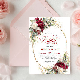 Elegant Burgundy White Rose Gold Bridal Shower  Inbjudningar