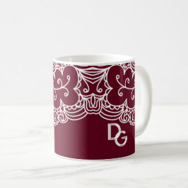 Elegant Burgundy White Snöre Monogrammed Kaffemugg