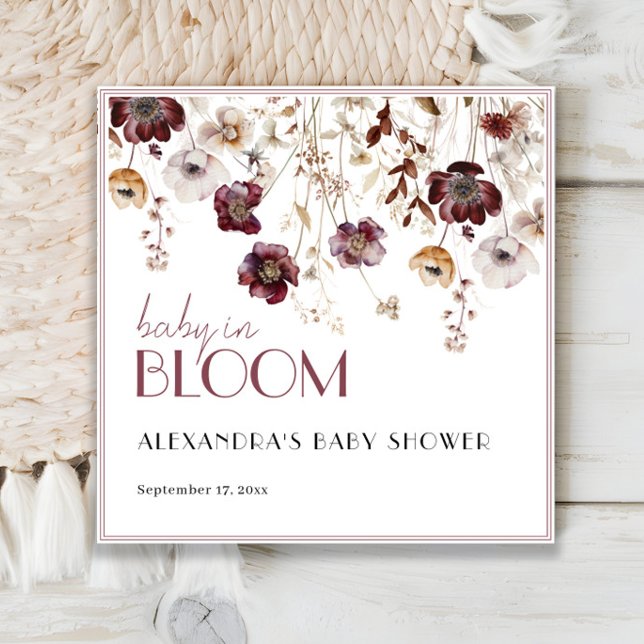 Elegant Burgundy WildblomBaby Shower Pappersservett (Skapare uppladdad)