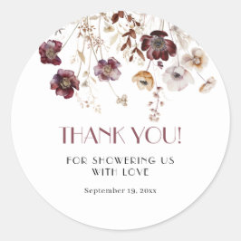 Elegant Burgundy Wildblomma Baby Shower Tack Runt Klistermärke