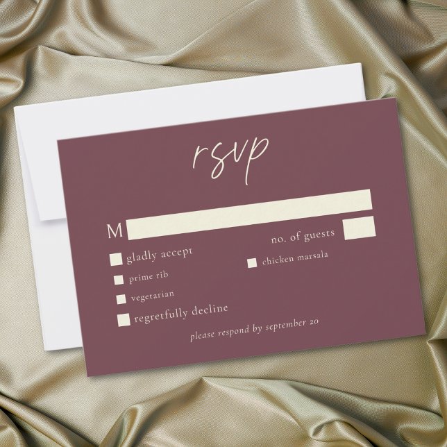 Elegant Burgundy Wine Minimalist Wedding OSA Kort (Elegant Burgundy Wine Minimalist Wedding RSVP Card)