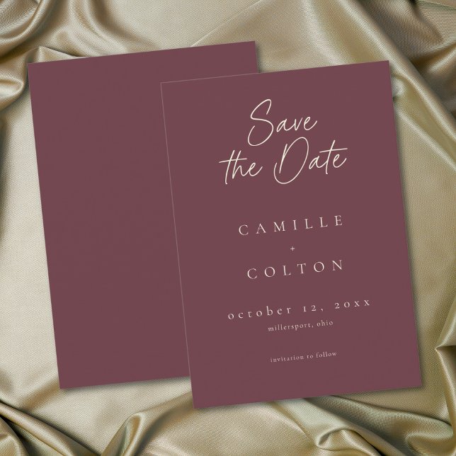 Elegant Burgundy Wine Minimalist Wedding Spara Datumet (Elegant Burgundy Wine Minimalist Wedding Save The Date)