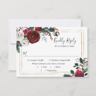 Elegant Burgundy Winter Ro Greenery Bröllop OSA Kort