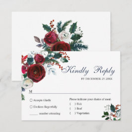 Elegant Burgundy Winter Ro Greenery Bröllop OSA Kort