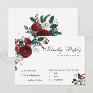 Elegant Burgundy Winter Ro Greenery Bröllop OSA Kort