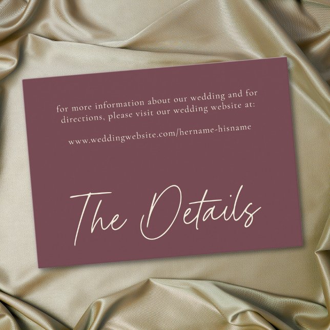 Elegant Burgundyrött vin Minimalistisk Bröllop Tilläggskort (Elegant Burgundy Wine Minimalist Wedding Enclosure Card)