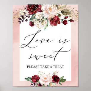 Elegant burguny blommigt guld  kärlek är sött poster