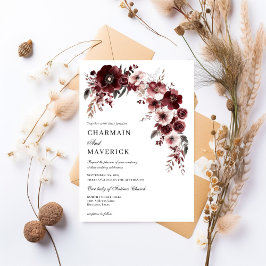 Elegant burguny ro och blommigt design Bröllop Inbjudningar