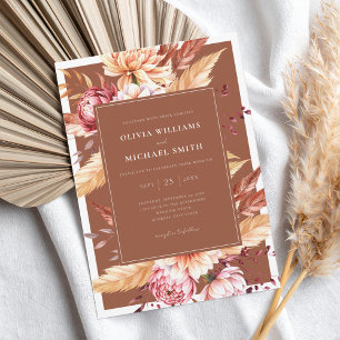 Elegant Burnt Orange Boho Chic Blommigt Bröllop Inbjudningar