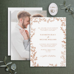 Elegant Burnt Orange Löv Photo Monogram Bröllop Inbjudningar
