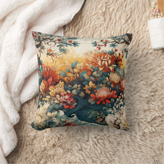 Elegant Burnt Orange Teal Guld Blommigt Chinoiseri Kudde