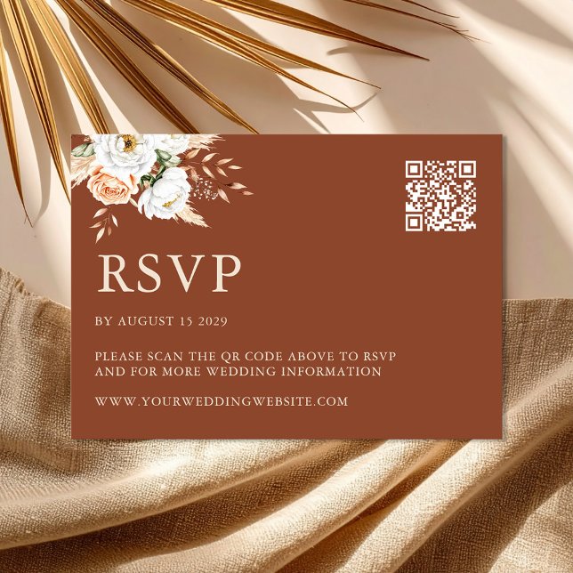 Elegant Burnt Orange Terracotta Blommigt Bröllop OSA Kort (Elegant Burnt Orange Terracotta Floral Wedding RSVP Card)