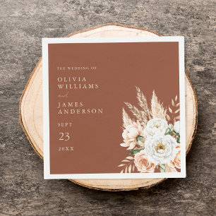 Elegant Burnt Orange Terracotta Blommigt Bröllop Pappersservett