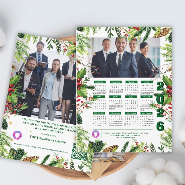 Elegant Business Christmas Corporate 2026 Calendar Helg Vykort (Elegant Business Christmas Corporate 2026 Calendar Holiday Postcard)