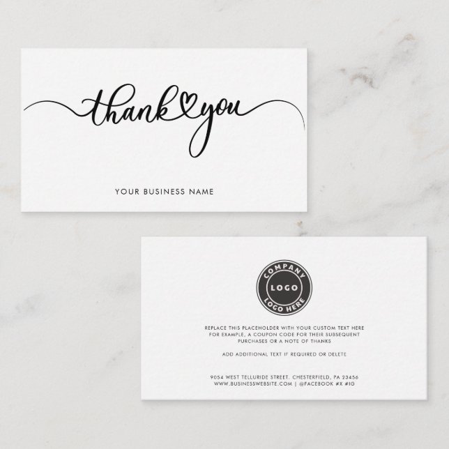 Elegant Business Logo Script Thank You Anteckningskort (Fram/baksida)