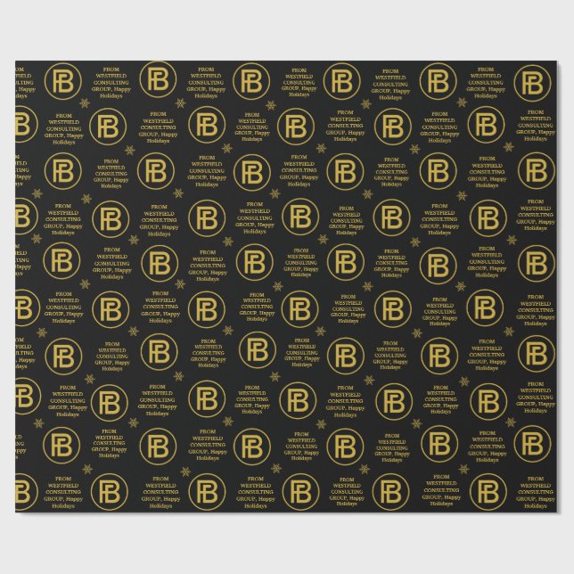 Elegant Business Logotyp Helgdag Black & Guld Luxu Presentpapper (Platt)