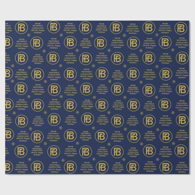 Elegant Business Logotyp Helgdag Navy Blue and Gul Presentpapper (Platt)