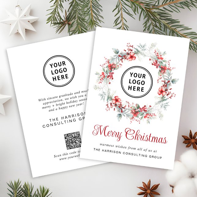 Elegant Business Logotyp QR Code God jul Julkort (Spread the joy of the season and strengthen business relationships with our elegant holiday card)