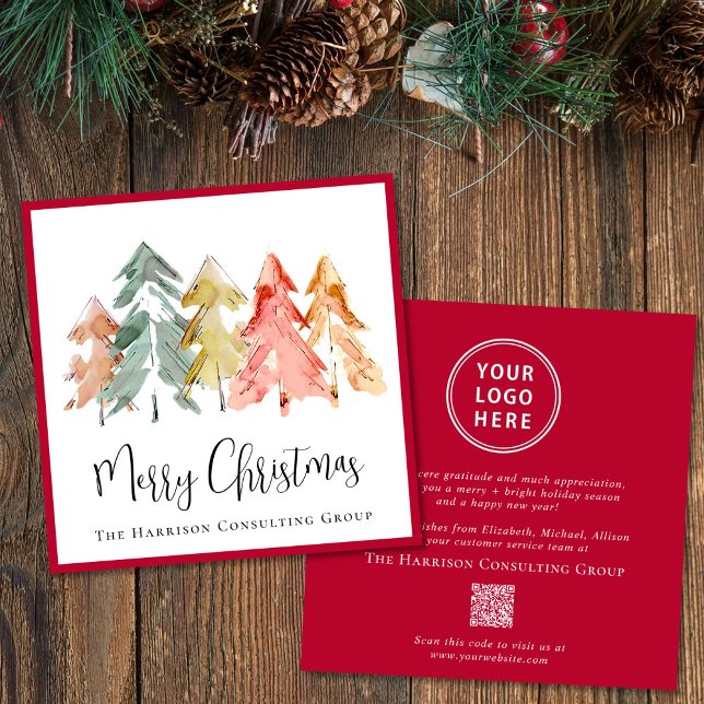 Elegant Business Logotyp QR-kod Röd jul Julkort (Spread the joy of the season and strengthen business relationships with our elegant holiday card)