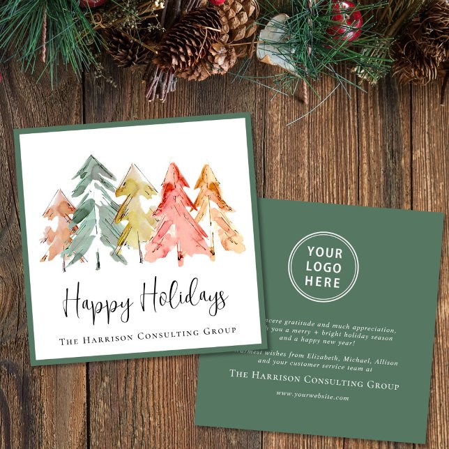 Elegant Business Logotyp Vattenfärgsjul Julkort (Spread the joy of the season and strengthen business relationships with our elegant holiday card)