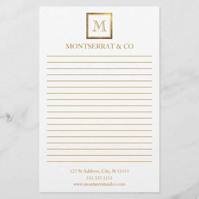 Elegant Business Monogram Logotyp Guld Square Line Brevpapper (Framsida)