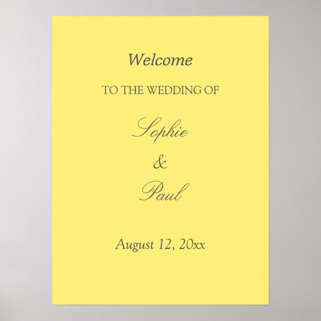 Elegant Butter Gult Bröllop VälkomstPoster Poster (Framsidan)