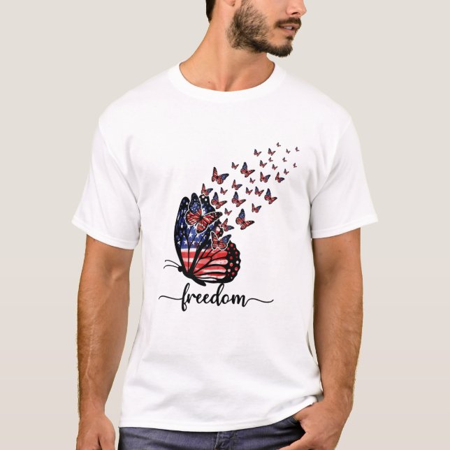 Elegant Butterflies | Amerikanska Flagga | Frihet T Shirt (Framsida)