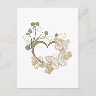 Elegant Butterflies and Flowers Heart Vykort