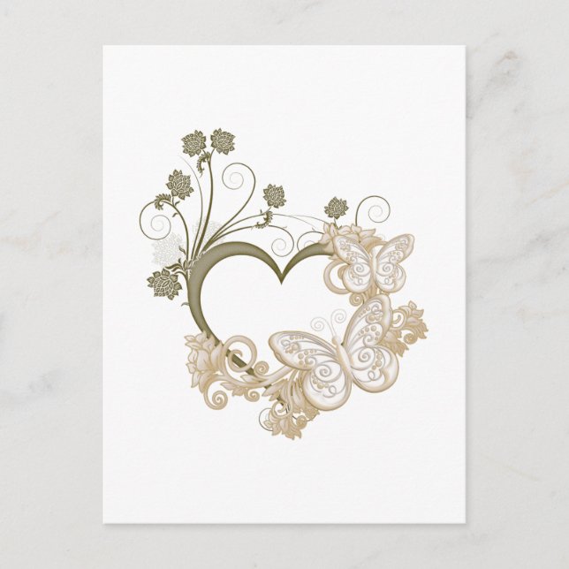 Elegant Butterflies and Flowers Heart Vykort (Framsida)