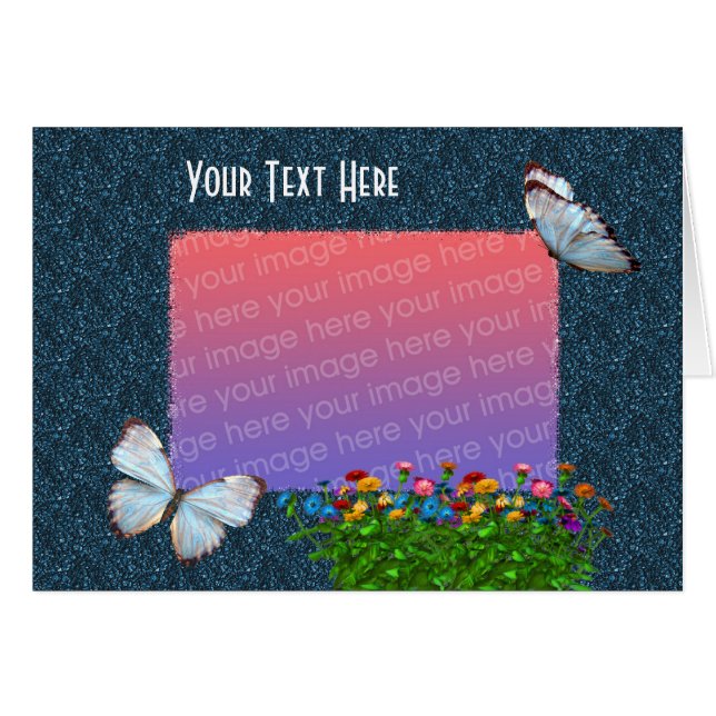 Elegant Butterflies and Zinnia Flowers Photo Hälsningskort (Framsidan Horizontal)