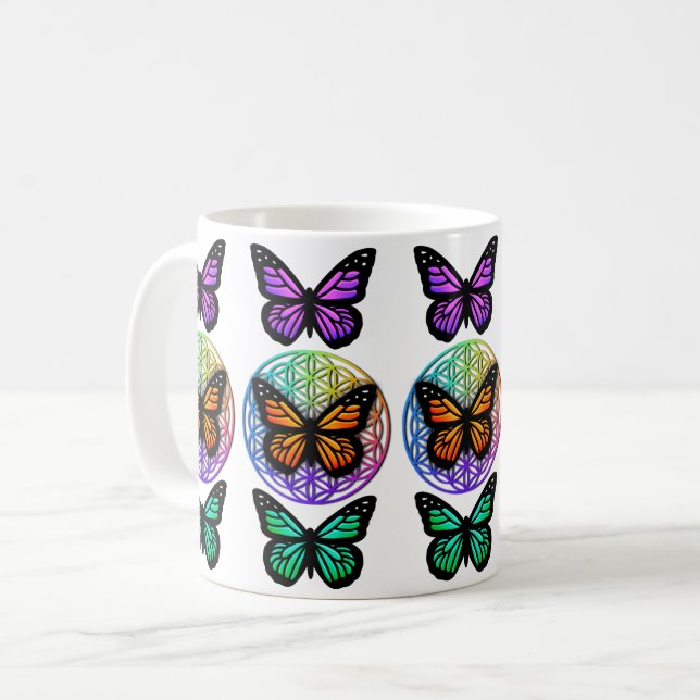 Elegant butterflies, färglös blomma av liv kaffemugg (Framsida vänster)
