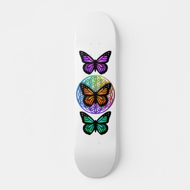 Elegant butterflies, färglös blomma av liv mini skateboard bräda 18,5 cm (Framsida)