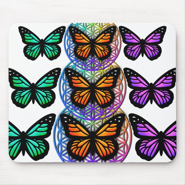 Elegant butterflies, färglös blomma av liv musmatta (Framsidan)