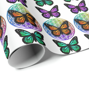 Elegant butterflies, färglös blomma av liv presentpapper