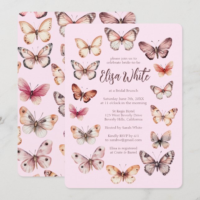 Elegant Butterflies Möhippa ANPASSNINGSBAR Inbjudningar (Fram/baksida)