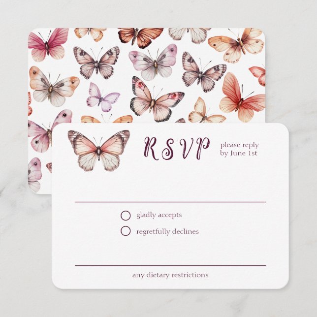 Elegant Butterflies Möhippa ANPASSNINGSBAR OSA Tilläggskort (Fram/baksida)