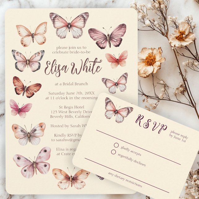 Elegant Butterflies Möhippa ANPASSNINGSBAR OSA Tilläggskort (Elegant Butterflies Bridal Shower CUSTOM RSVP Enclosure Card
)