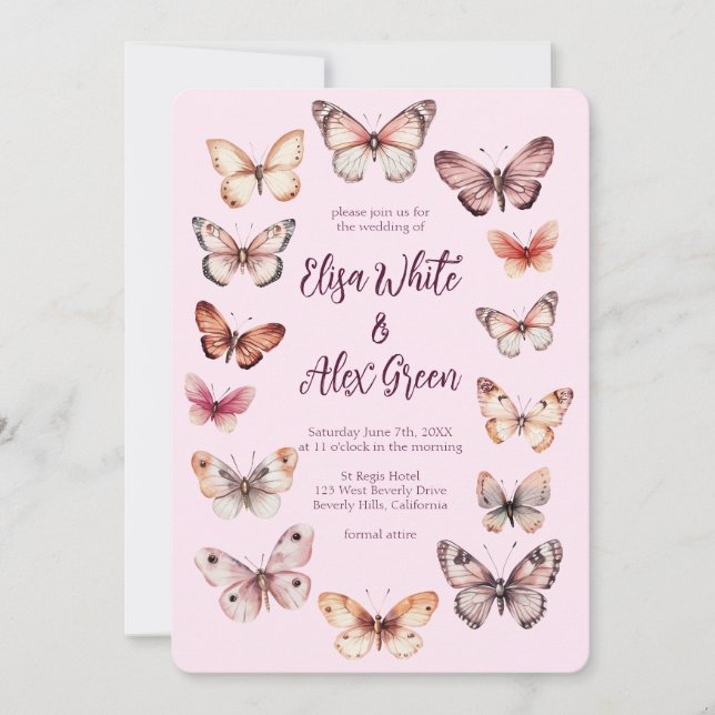 Elegant Butterflies Personligt bröllp Inbjudningar (Framsida)