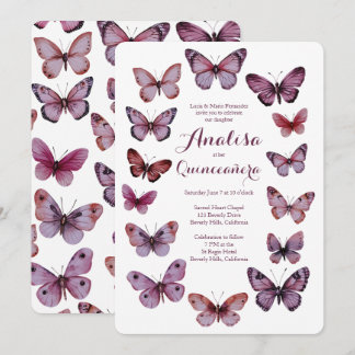 Elegant Butterflies Ram Quinceañera ANPASSNINGSBAR Inbjudningar