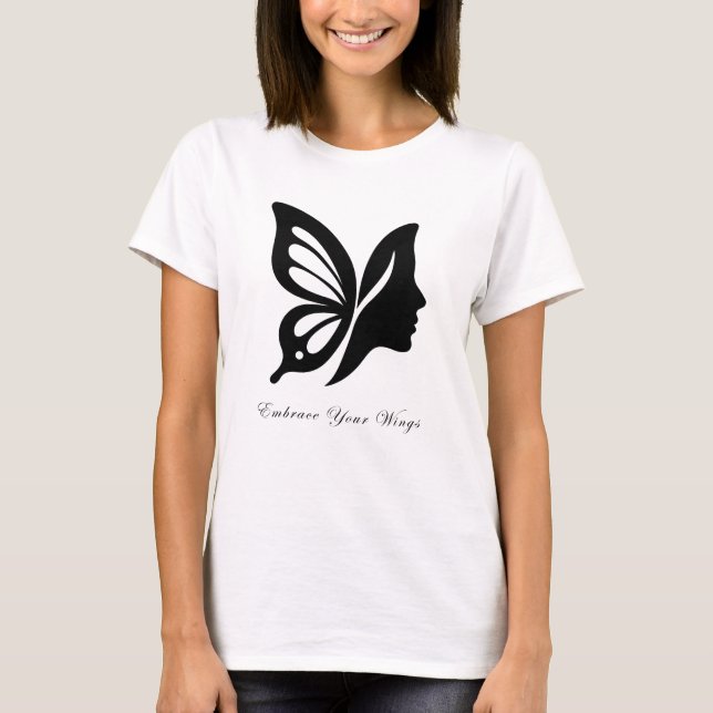 Elegant Butterfly & Ansikte Silhouette embrace din T Shirt (Framsida)